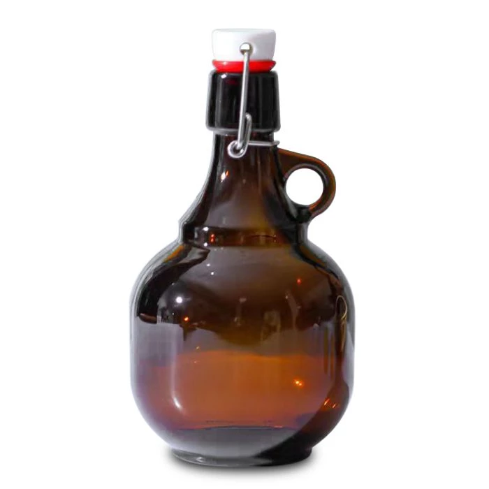 1L bolvormige amberkleurige glazen growlerfles voor het vullen van bier en dranken, inhoud 32oz